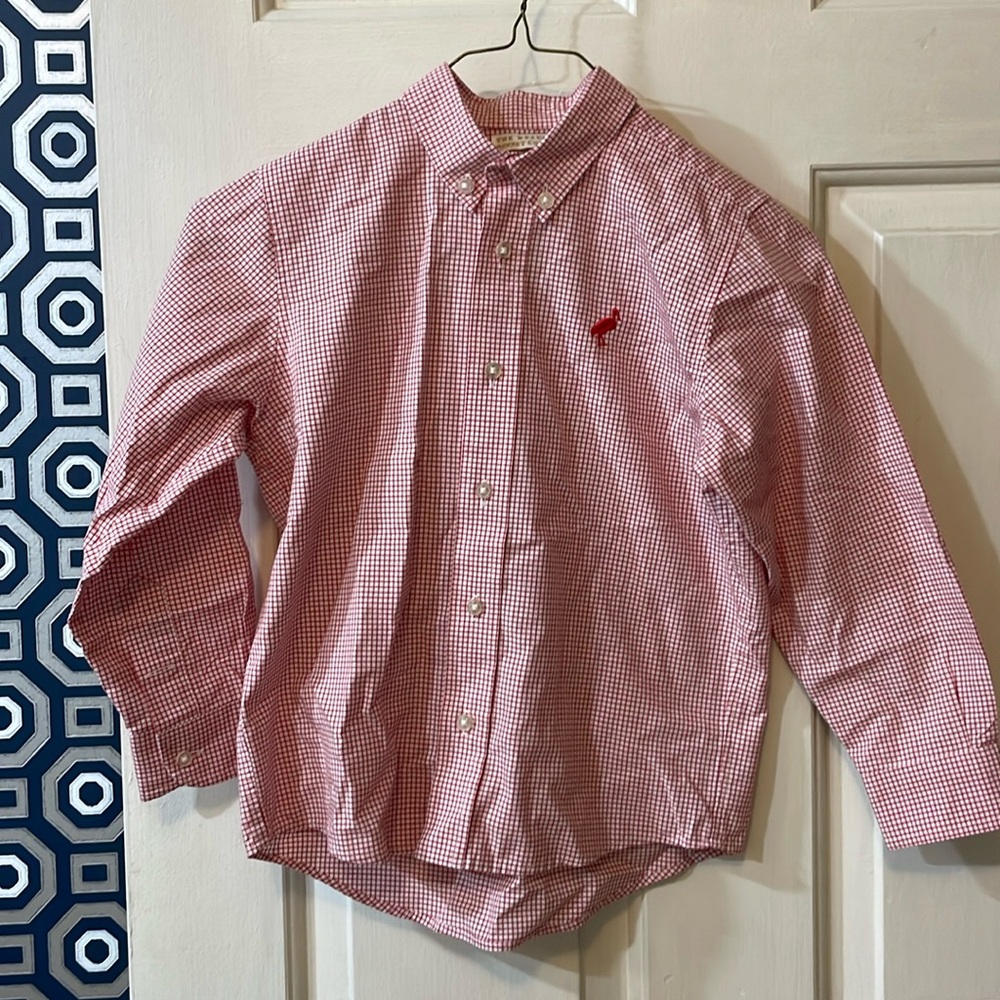 TBBC button down in red windowpane